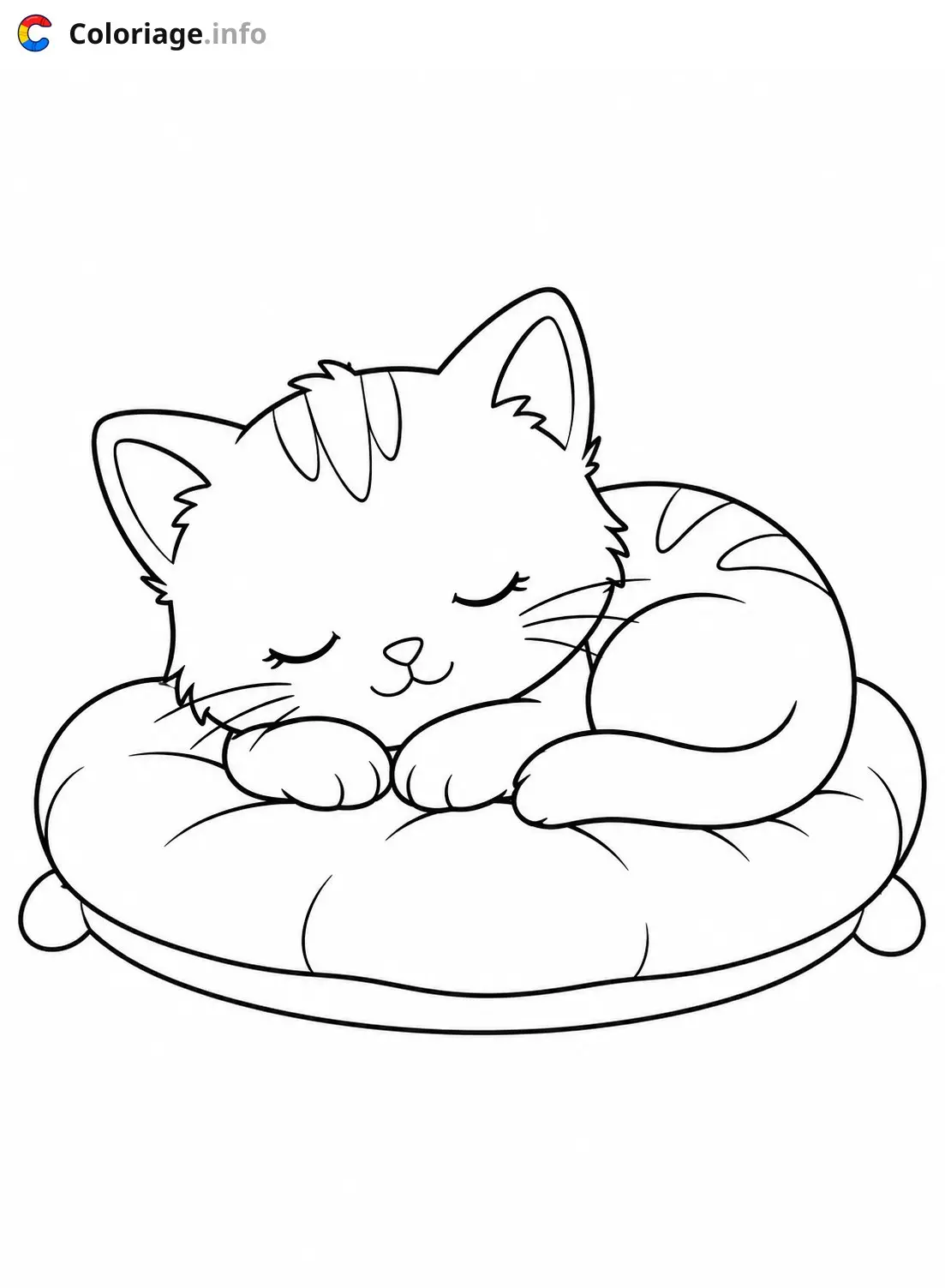 Coloriage Chaton mignon endormi sur un coussin - Chaton mignon à imprimer