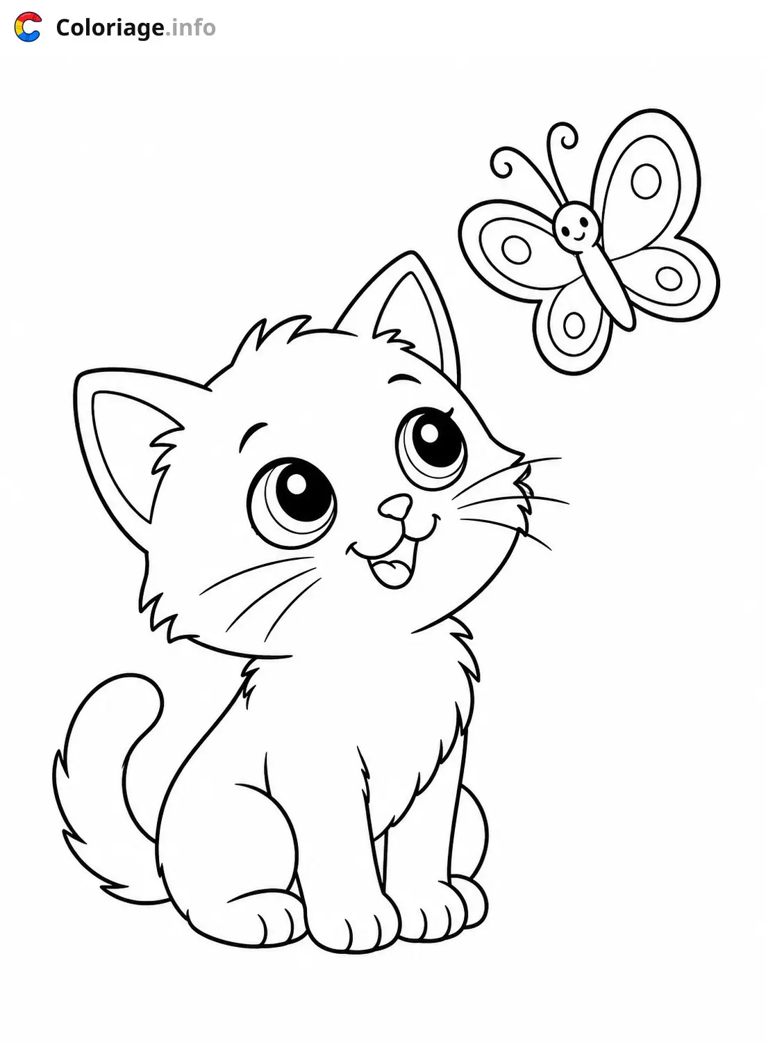 Coloriage Chaton mignon joue avec un papillon - Chaton mignon à imprimer