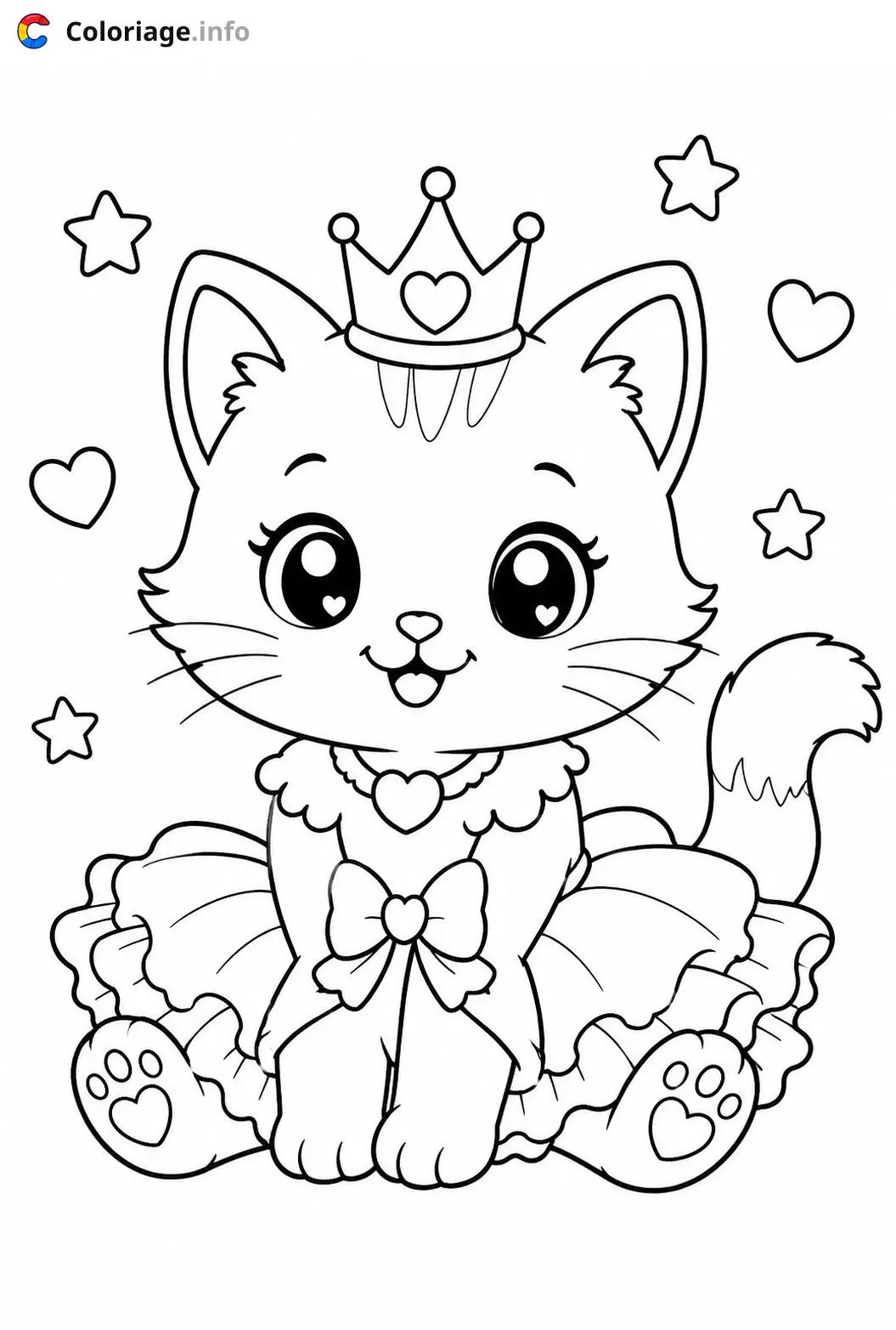 Coloriage Chaton mignon princesse avec couronne - Chaton mignon à imprimer
