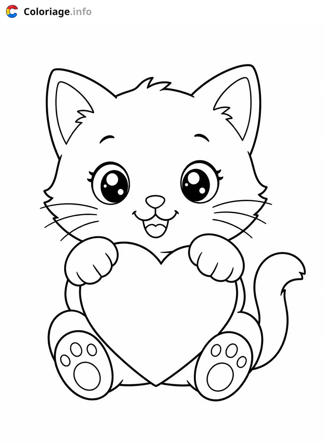 Coloriage Chaton mignon tenant un cœur - Chaton mignon à imprimer