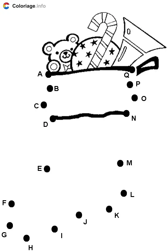 Coloriage Chaussette de Noël remplie de cadeaux - Points a relier à imprimer