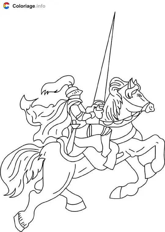 Coloriage Chevalier à cheval - Médiéval à imprimer