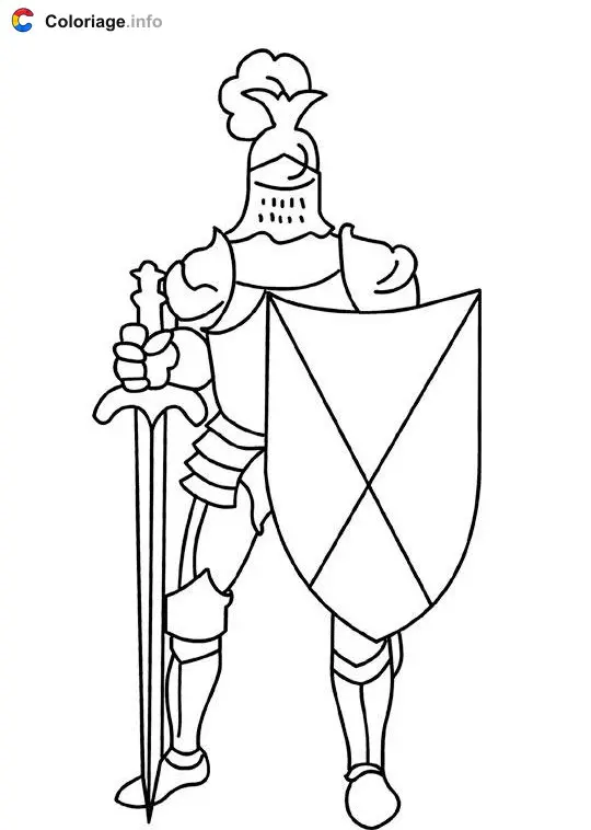Coloriage Chevalier avec son armure et son épée - Médiéval à imprimer