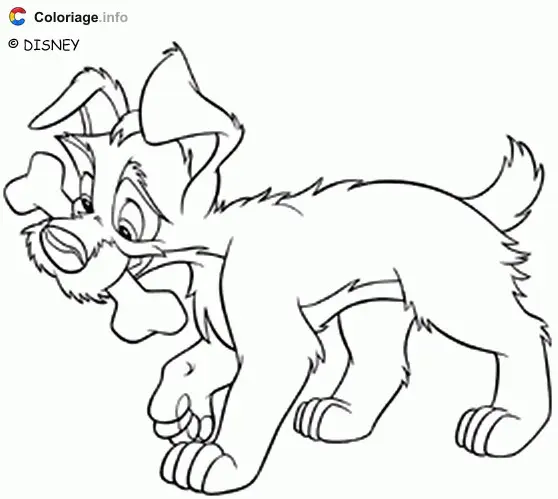 Coloriage Chien avec un os - La Belle et le Clochard à imprimer