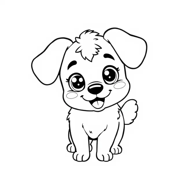 Coloriage Petit chien souriant en maternelle - Chien mignon à imprimer