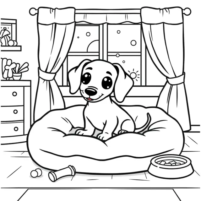 Coloriage Teckel espiègle couché avec ses grandes oreilles - Chien mignon à imprimer