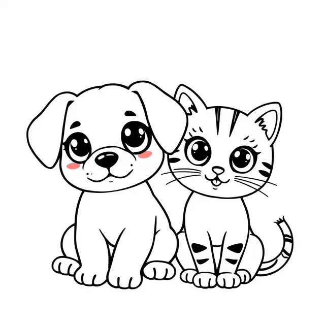 China Kawaii Cat and Furry Friends with Adorable Looks coloring page to print