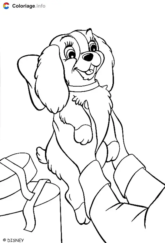 Coloriage Chiot porté dans les bras - La Belle et le Clochard à imprimer