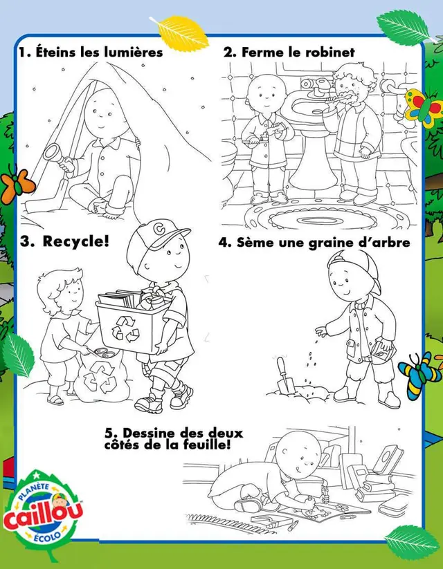 Coloriage Cinq Facons De Celebrer Le Jour De La Terre Avec Caillou Enfants - Caillou à imprimer