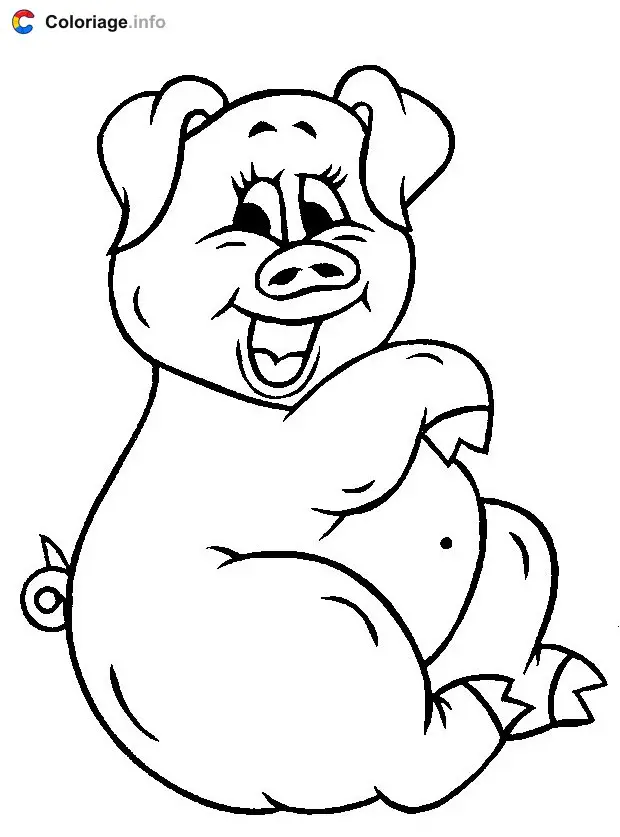 Coloriage Cochon assis - Cochons à imprimer