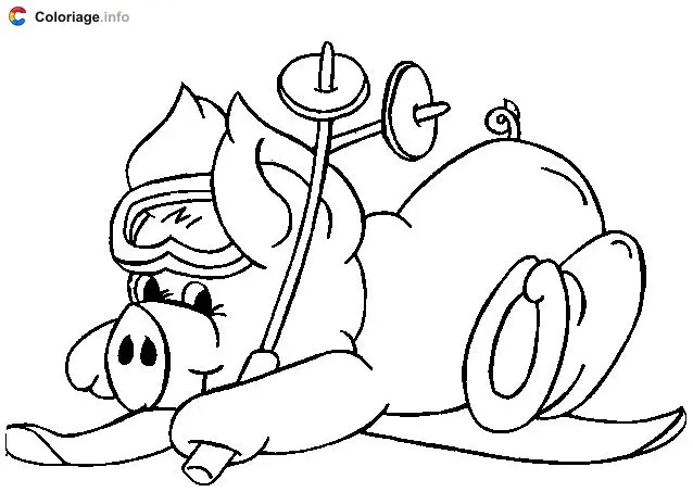 Coloriage Cochon avec des skis - Cochons à imprimer