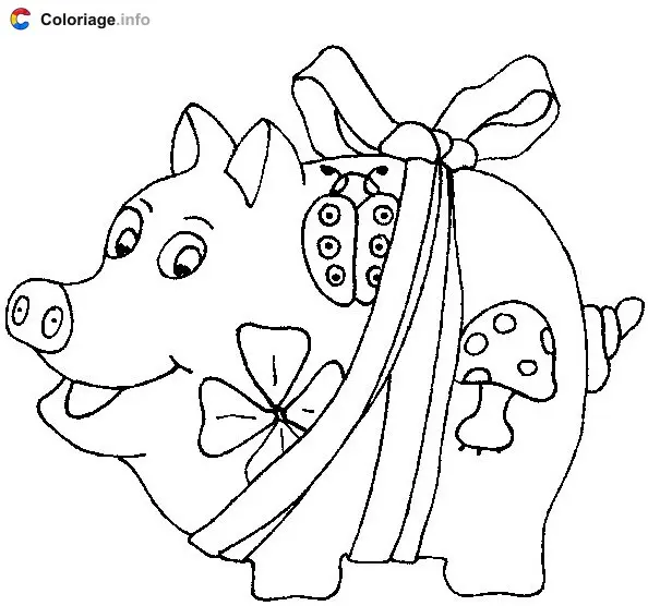 Coloriage Cochon en cadeau - Cochons à imprimer