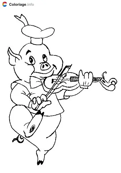 Coloriage Cochon qui joue du violon - Cochons à imprimer