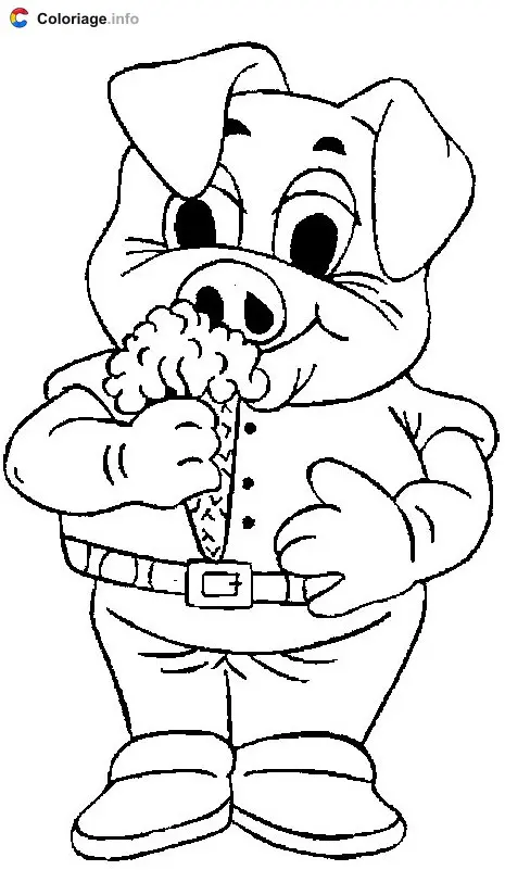 Coloriage Cochon qui mange une glace - Cochons à imprimer