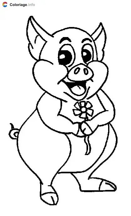 Coloriage Cochon qui tient une fleur - Cochons à imprimer