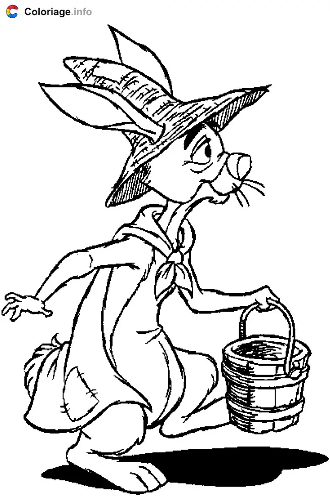 Coloriage Coco Lapin déguisé porte un seau - Coco Lapin à imprimer