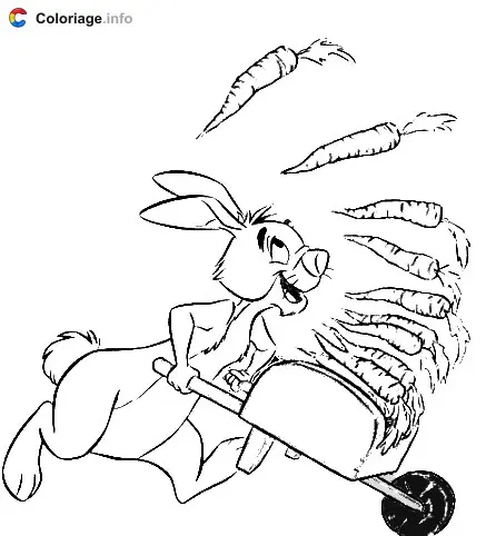 Coloriage Coco Lapin qui pousse une brouette de carottes - Coco Lapin à imprimer