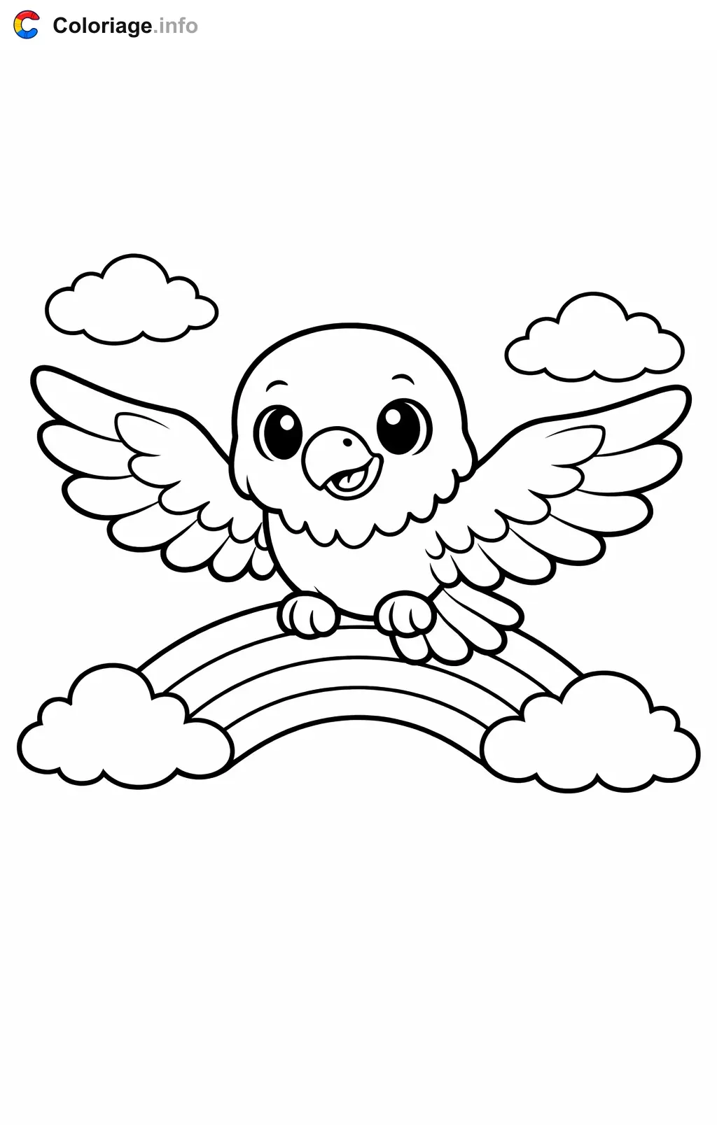 Coloriage Aigle au-dessus d'un arc-en-ciel - Aigle à imprimer