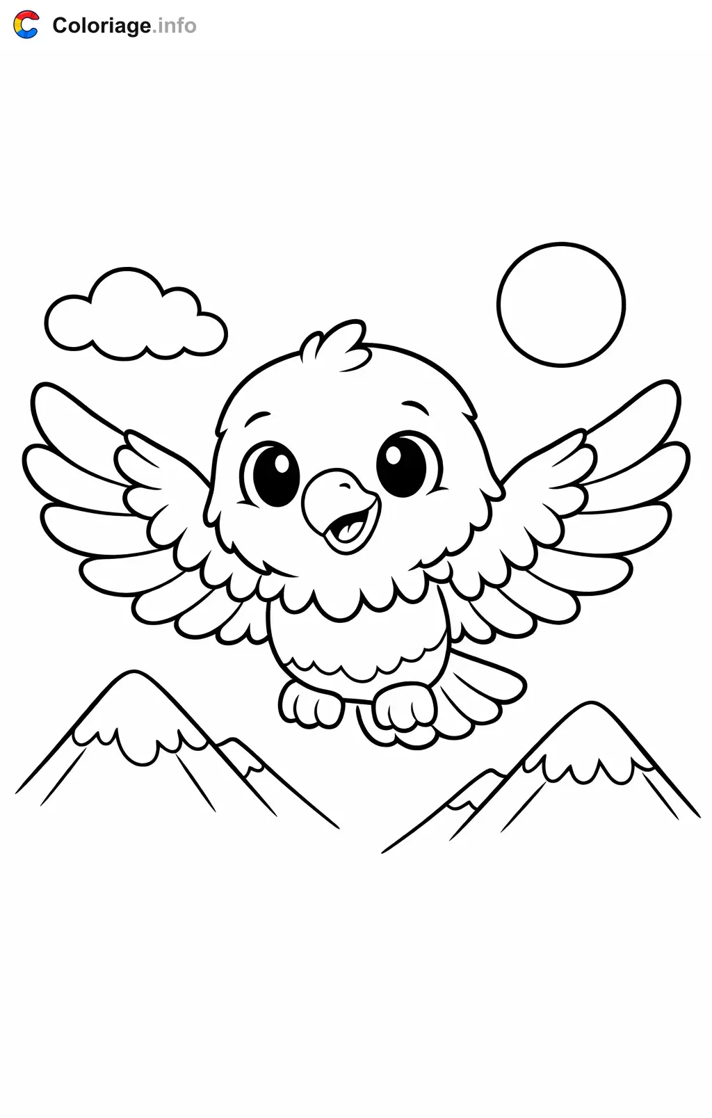 Coloriage Aigle au-dessus des montagnes enneigées - Aigle à imprimer
