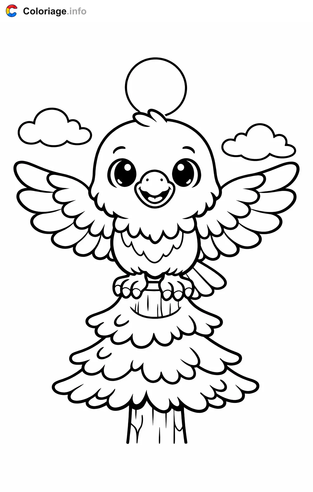 Coloriage Aigle perché sur un grand pin - Aigle à imprimer