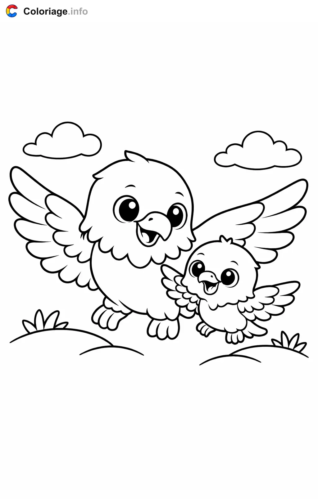 Coloriage Aigle qui apprend à voler à son petit - Aigle à imprimer