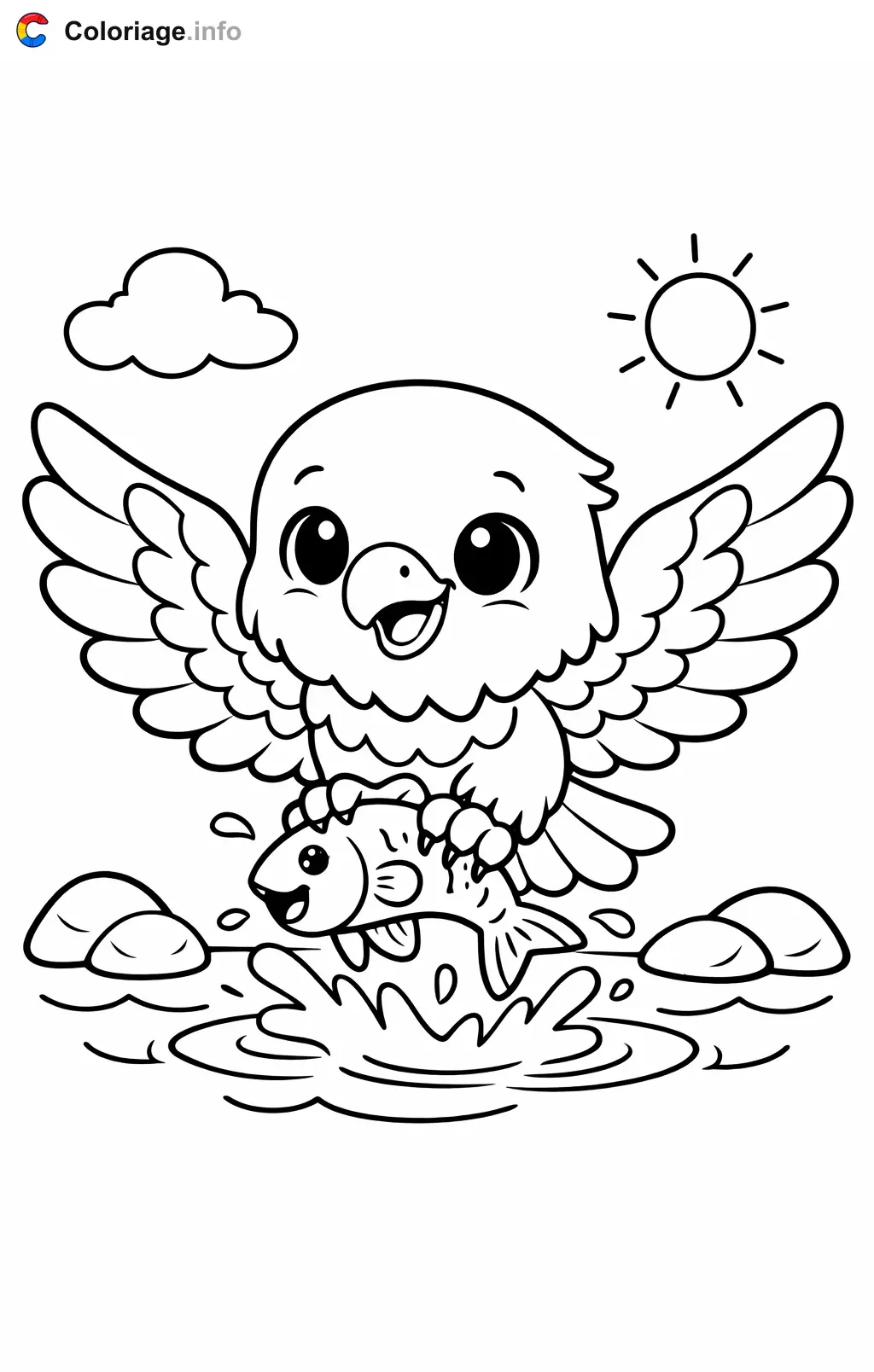 Coloriage Aigle qui attrape un poisson - Aigle à imprimer