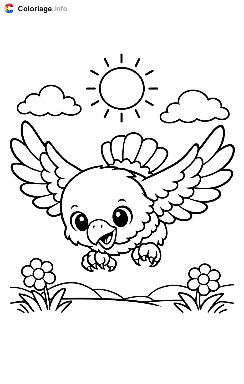 Coloriage Aigle qui plonge vers la prairie - Aigle à imprimer