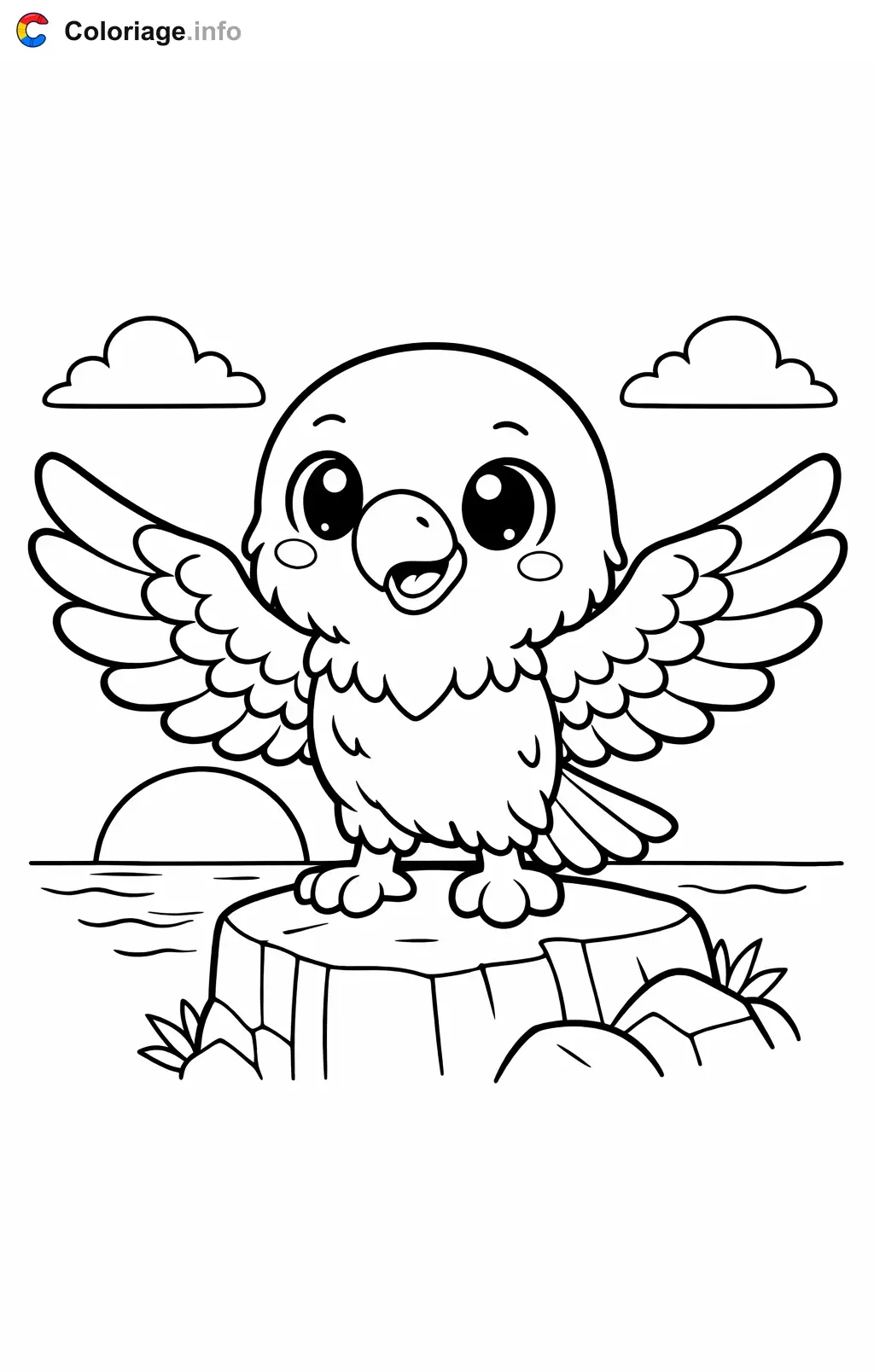 Coloriage Aigle qui regarde le coucher du soleil - Aigle à imprimer