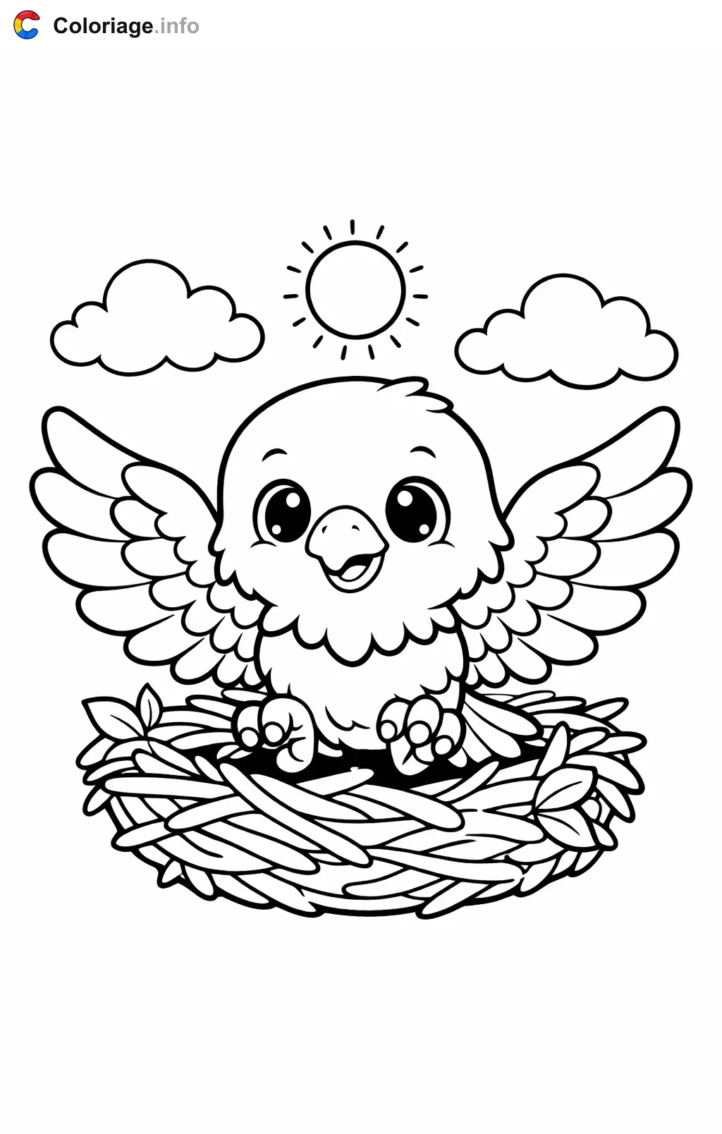 Coloriage Aigle qui se pose sur son nid - Aigle à imprimer