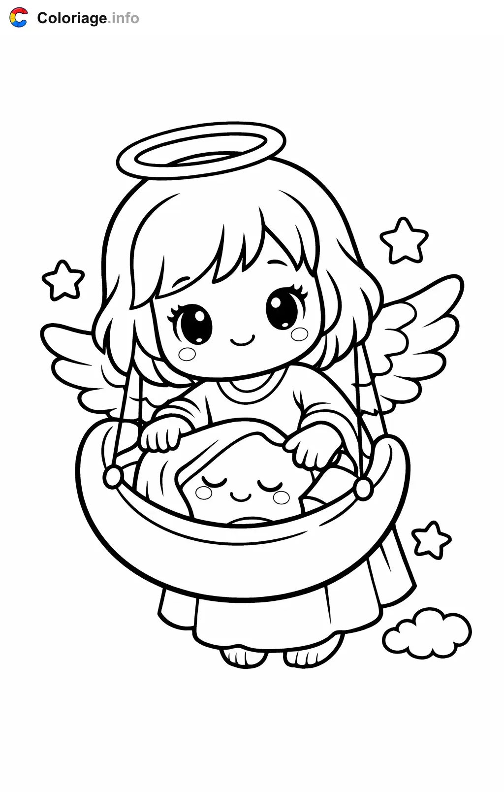 Coloriage Ange qui berce une étoile - Ange à imprimer