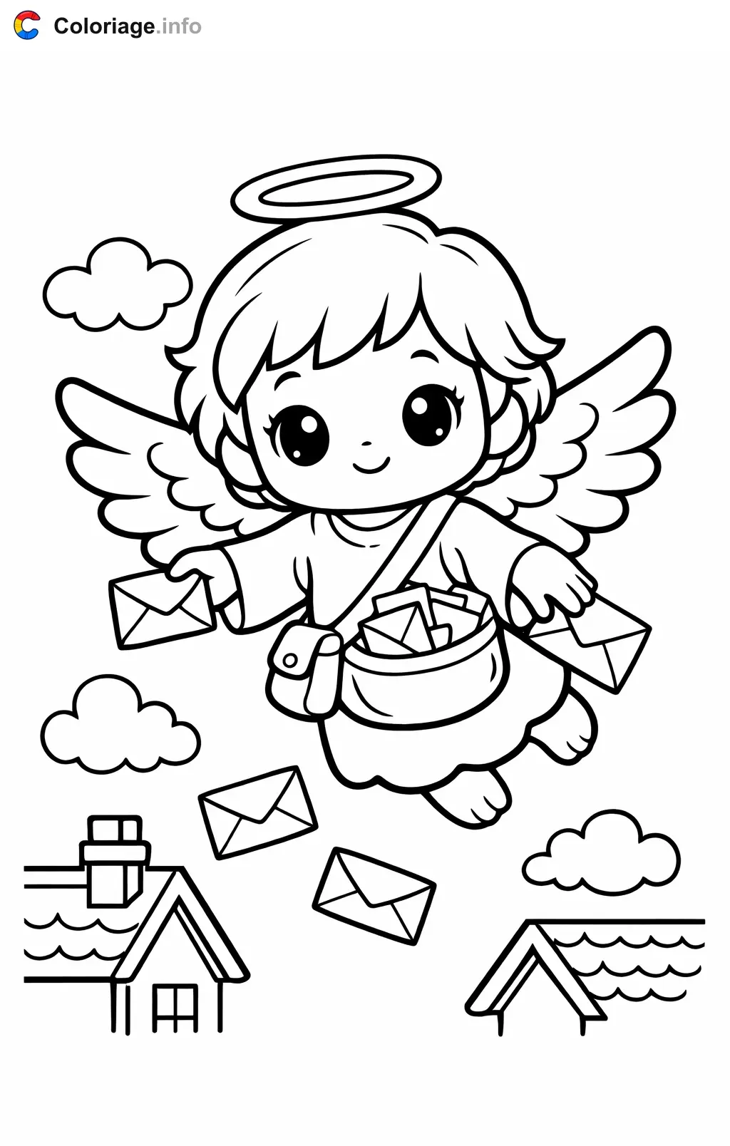 Coloriage Ange qui distribue le courrier - Ange à imprimer