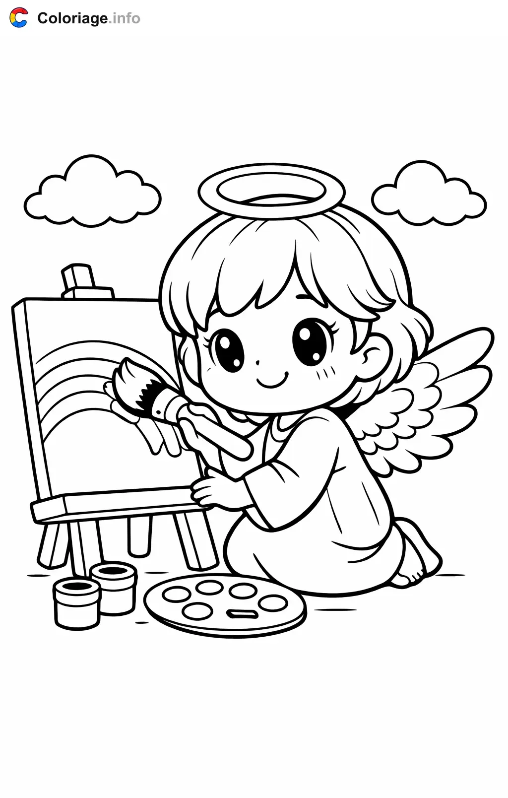 Coloriage Ange qui peint un arc-en-ciel - Ange à imprimer
