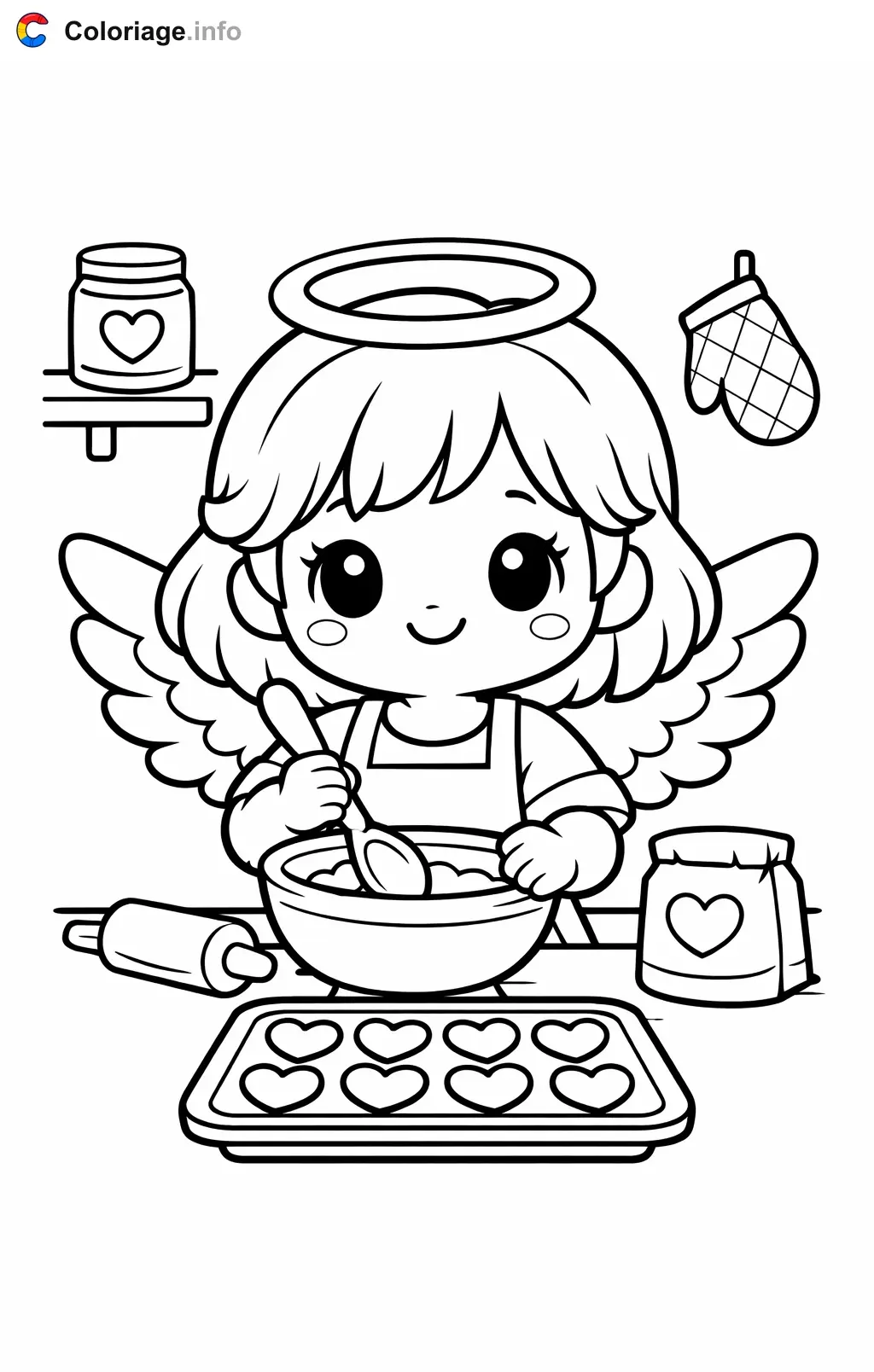 Coloriage Ange qui prépare des biscuits - Ange à imprimer