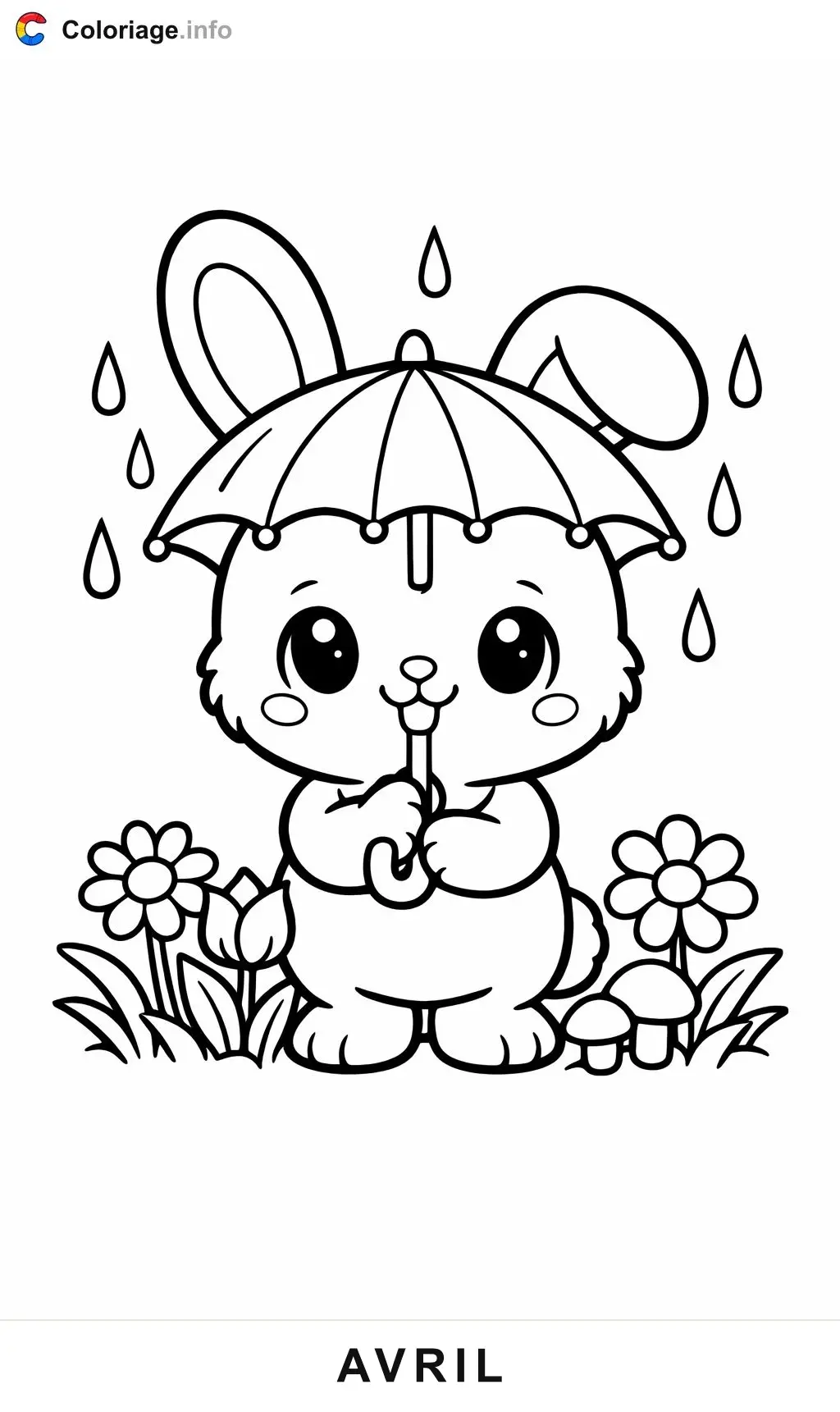 Ausmalbild Avril der Hase im Regen zum Ausdrucken
