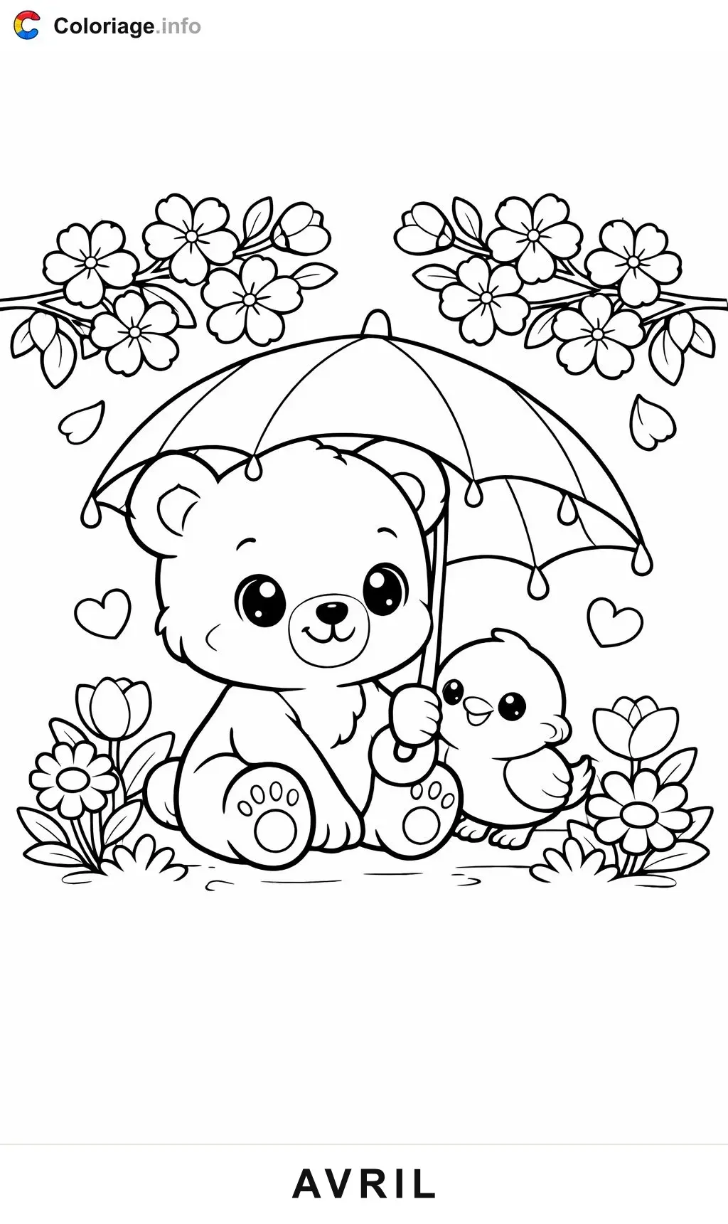 Ausmalbild Avril der Bärchen teilt seinen Regenschirm zum Ausdrucken