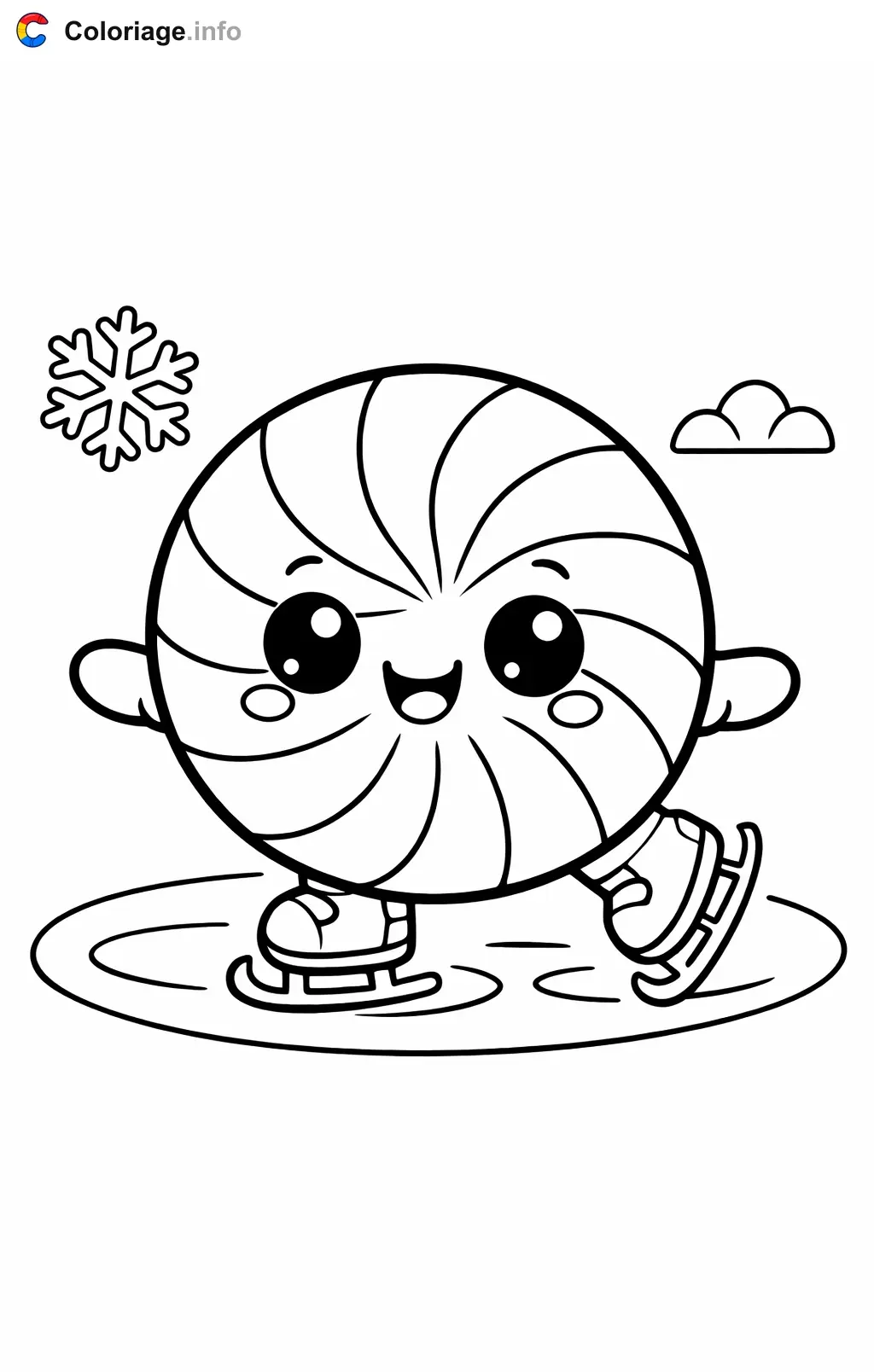 Coloriage Bonbons bonbon menthe qui patine sur la glace - Bonbons à imprimer