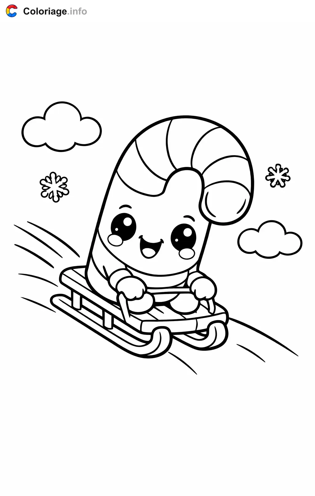 Coloriage Bonbons canne en sucre qui fait de la luge - Bonbons à imprimer