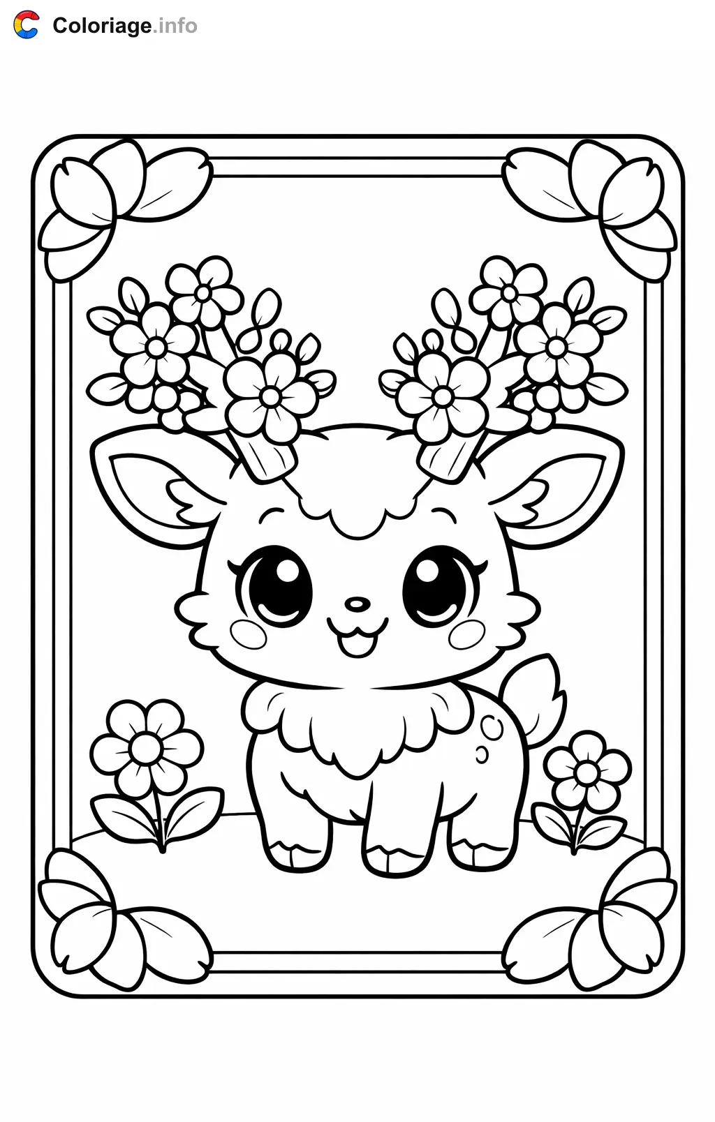 Coloriage Carte pokémon cerf fleuri - Carte pokémon à imprimer