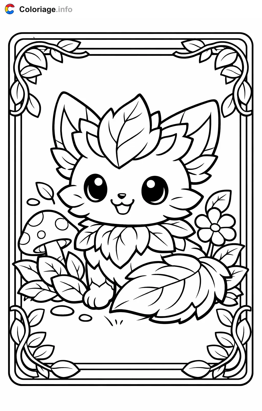Coloriage Carte pokémon renard des feuilles - Carte pokémon à imprimer