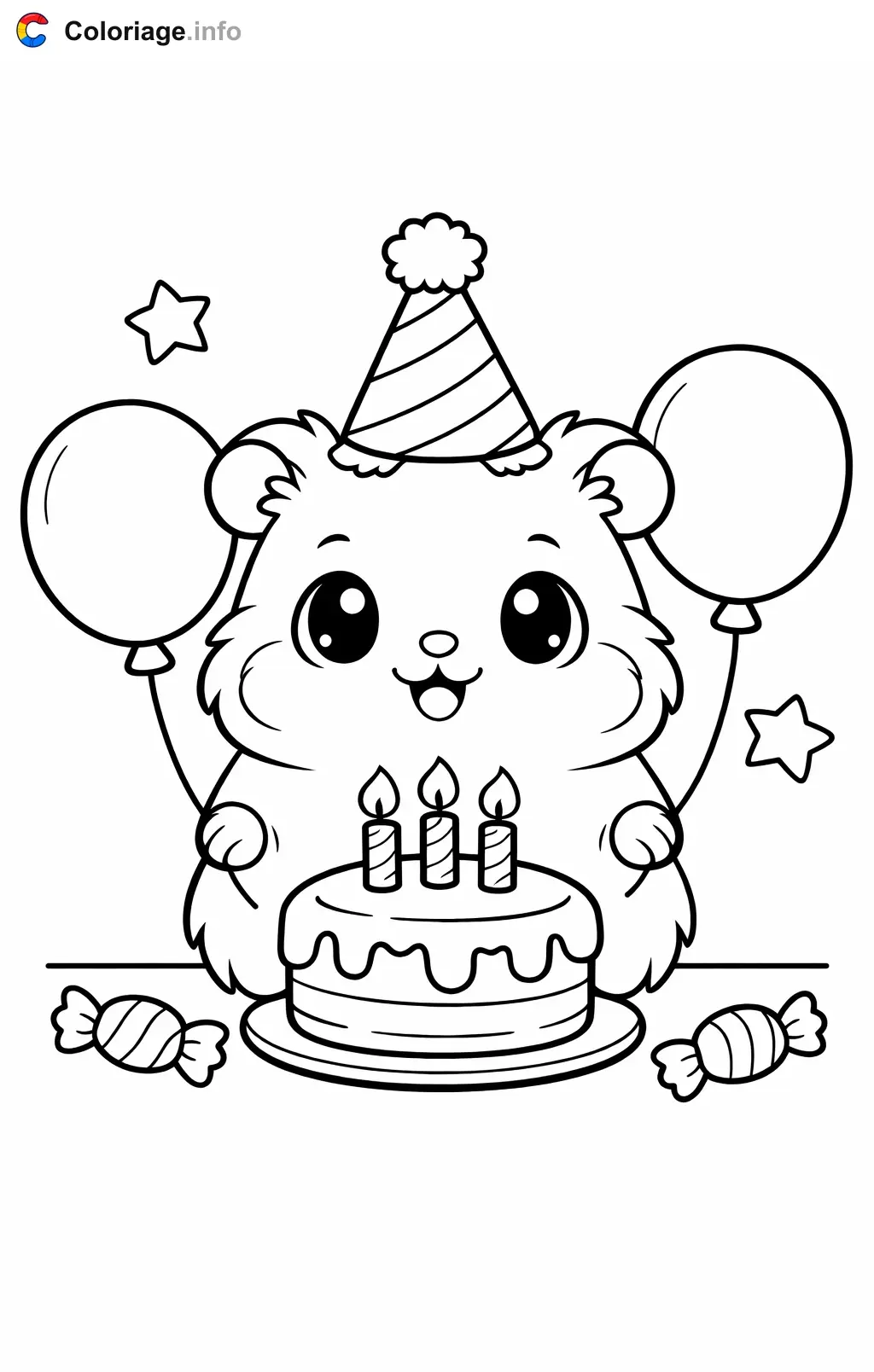 Coloriage Cochon d'Inde qui fête son anniversaire - Cochon d'Inde à imprimer
