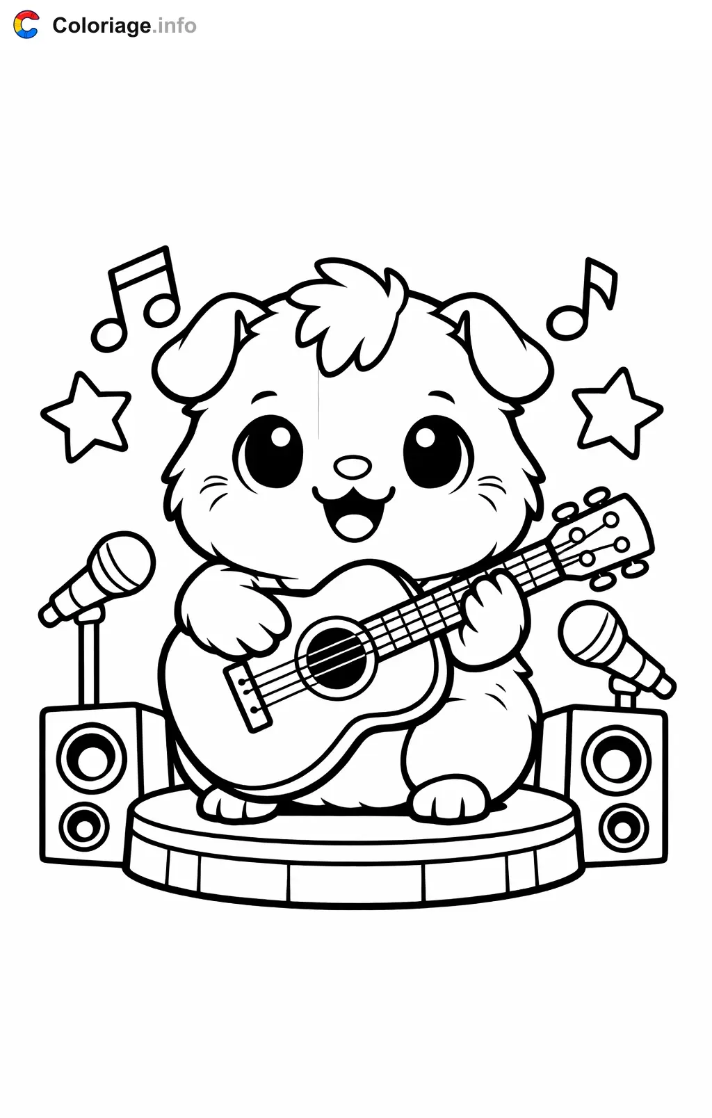 Coloriage Cochon d'Inde qui joue de la guitare - Cochon d'Inde à imprimer