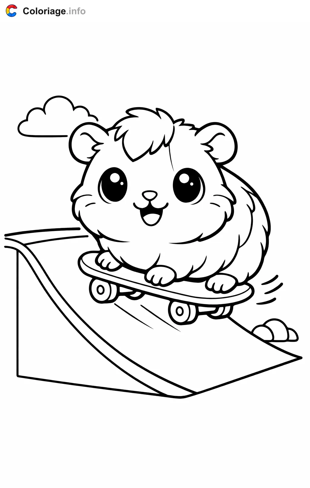 Coloriage Cochon d'Inde sur un skateboard - Cochon d'Inde à imprimer