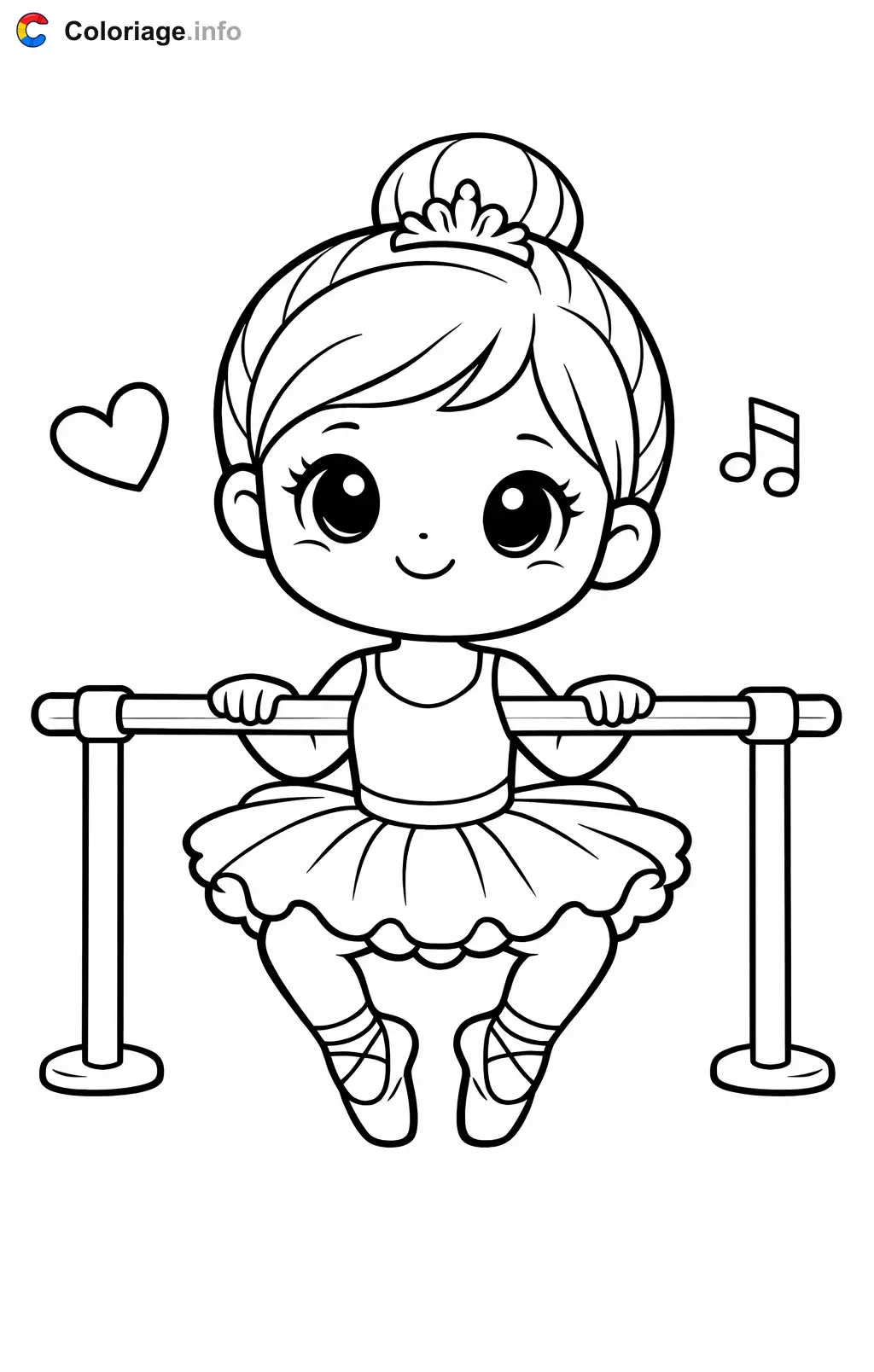 Coloriage Danseuse classique à la barre du studio - Danseuse classique à imprimer