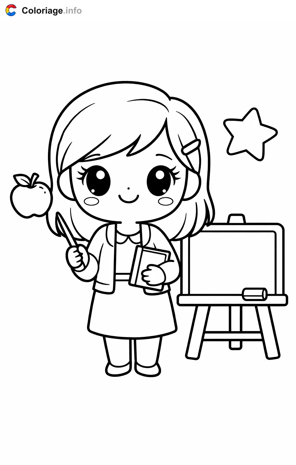 Teacher with Classroom Supplies coloring page to print