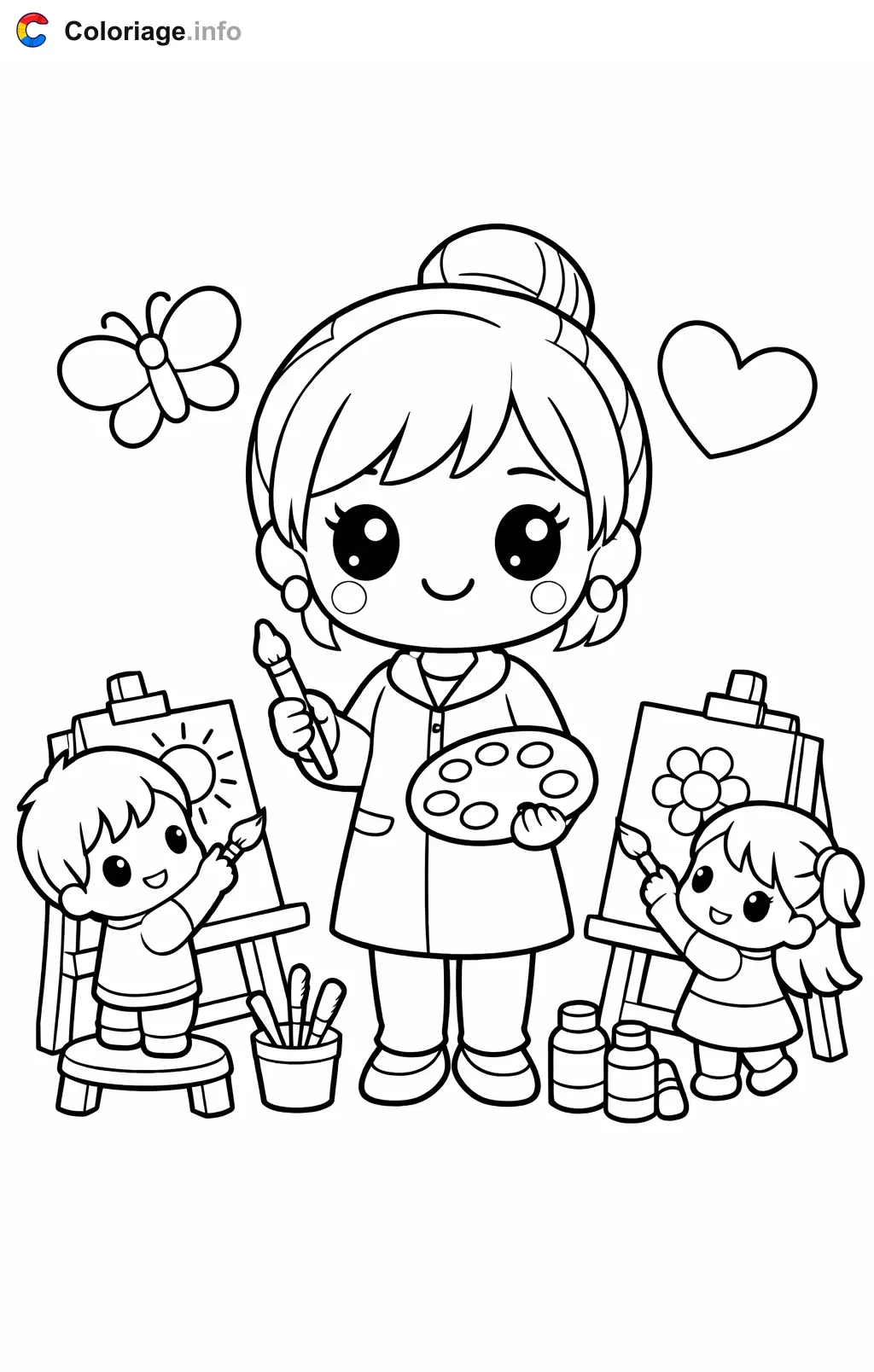 Art Teacher Leading a Drawing Class coloring page to print