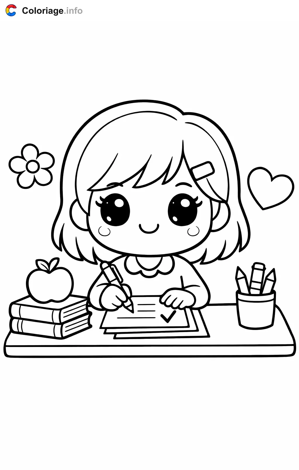 Teacher Grading Papers at the Desk coloring page to print