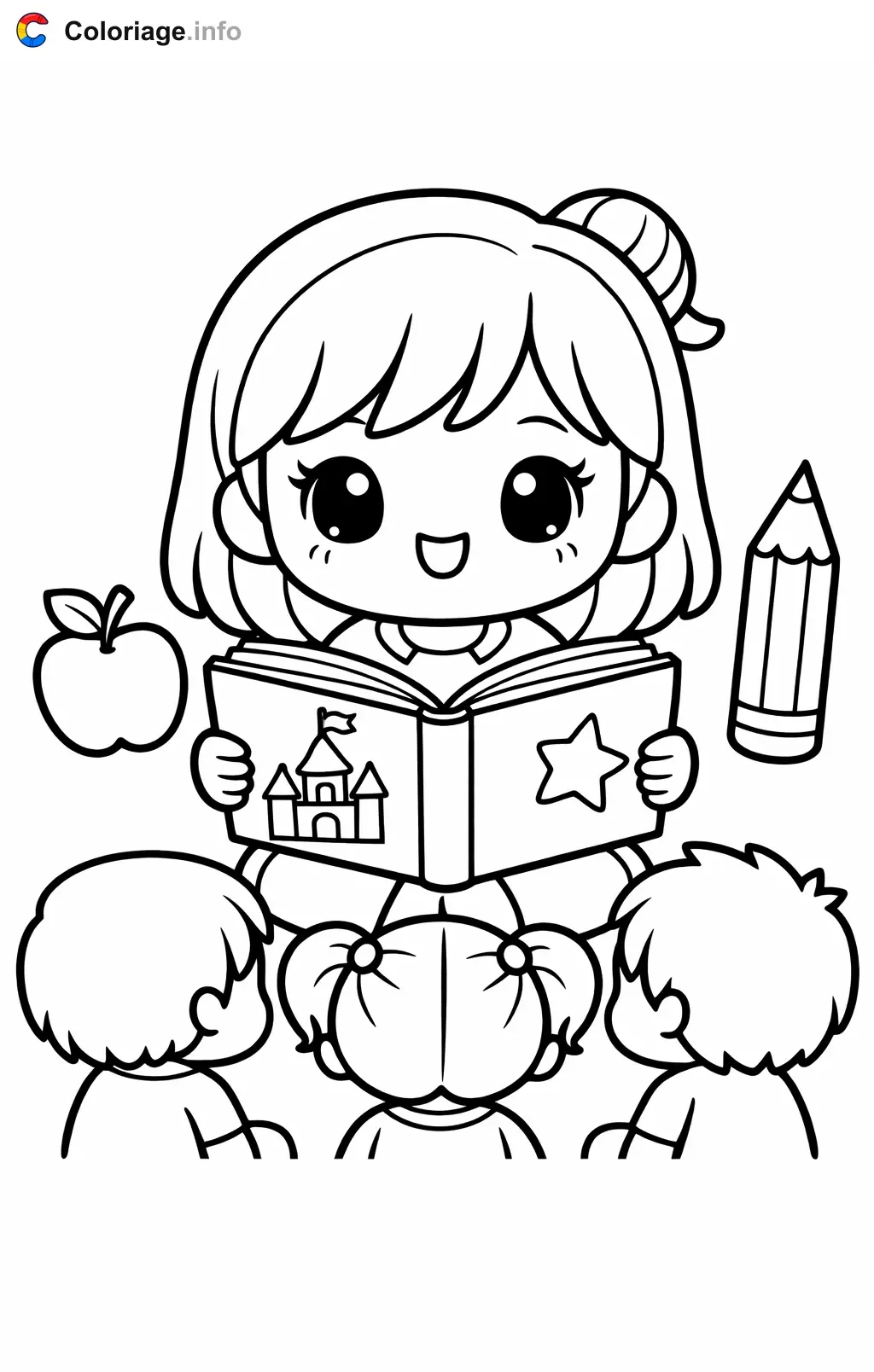 Teacher Reading a Story Aloud coloring page to print