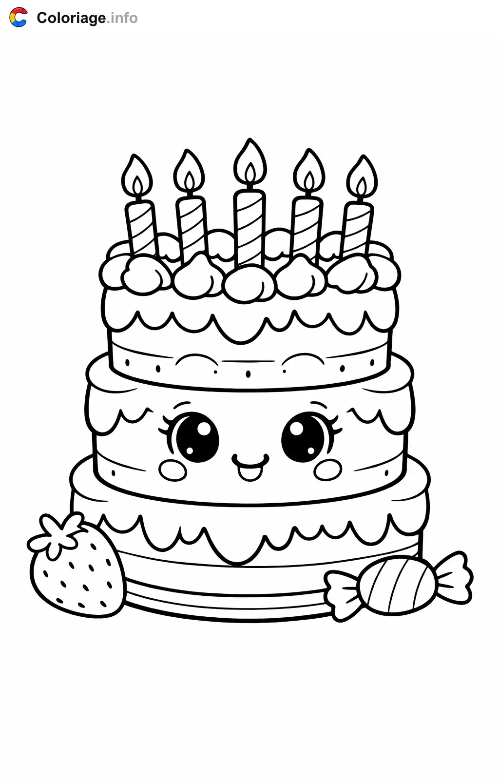 Coloriage Gâteau d'anniversaire avec bougies - Gâteau à imprimer