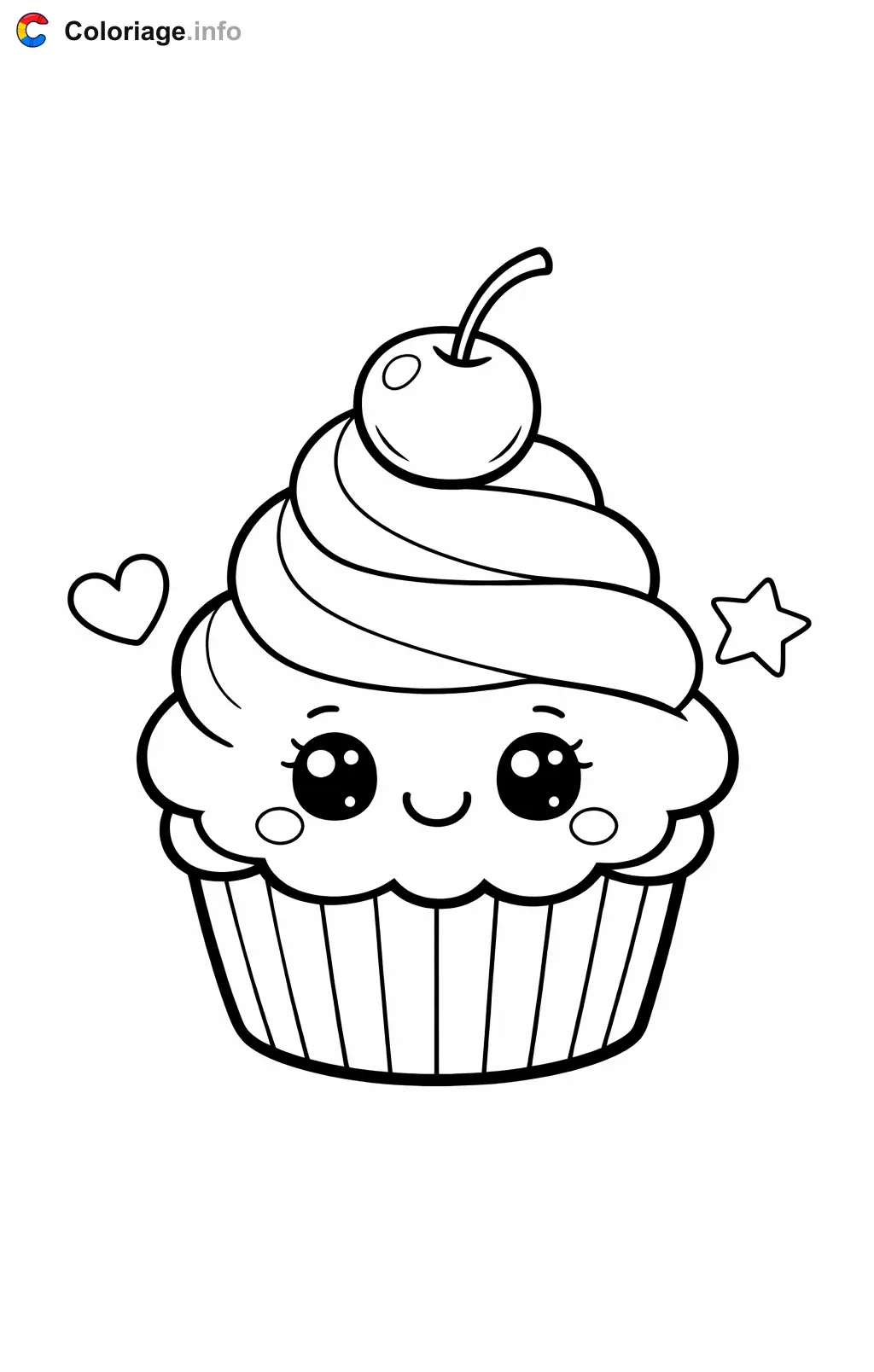 Coloriage Gâteau petit cupcake avec cerise - Gâteau à imprimer