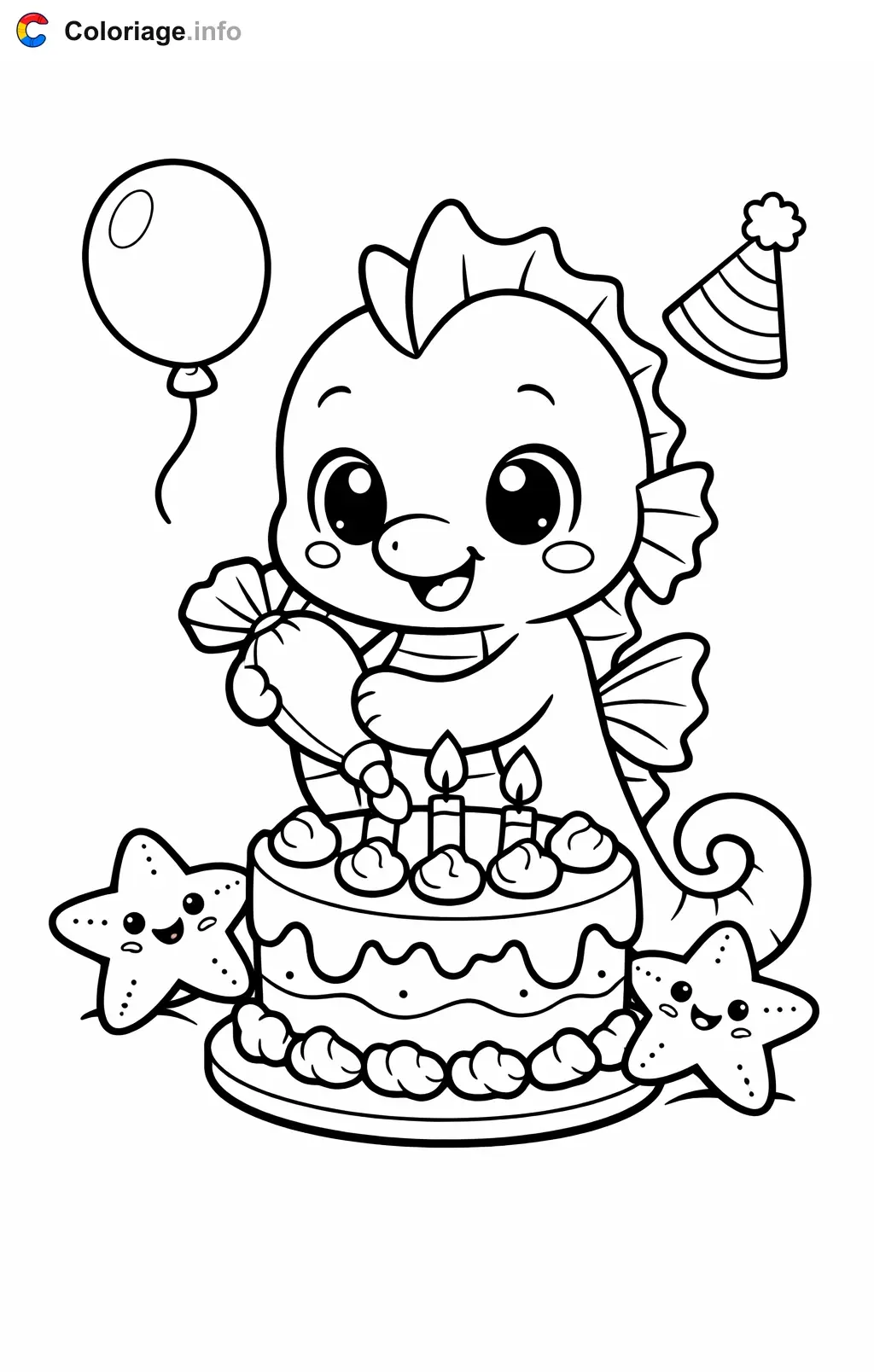 Coloriage Hippocampe qui decore un gateau - Hippocampe à imprimer